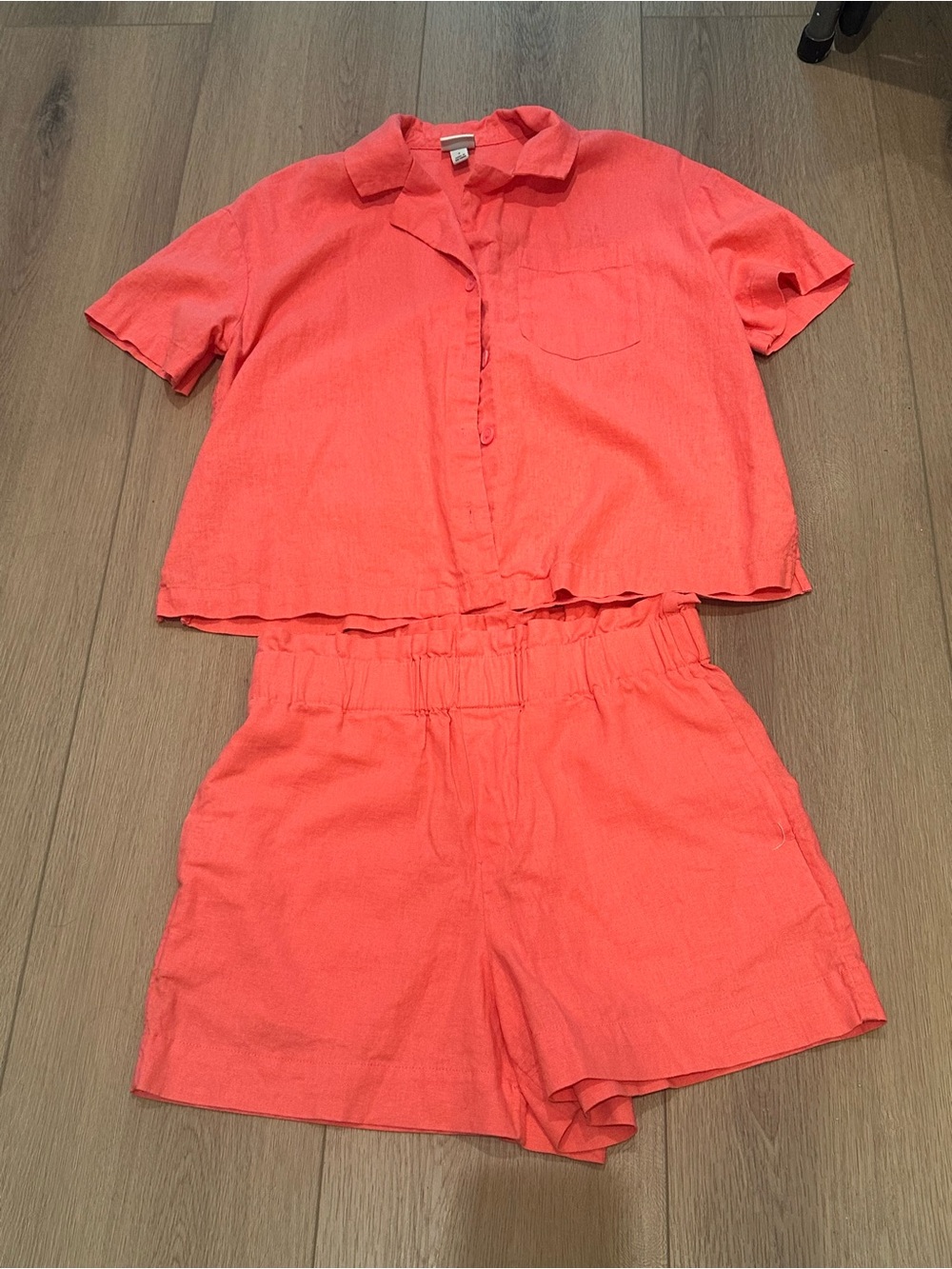 a new day Coral Button-Up Shorts Set
